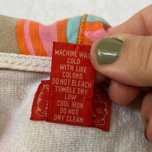 Lucky Brand y2k Bell Sleeve Hoodie Psychedelic Groovy Print VNeck sz S 70s - Picture 5 of 8